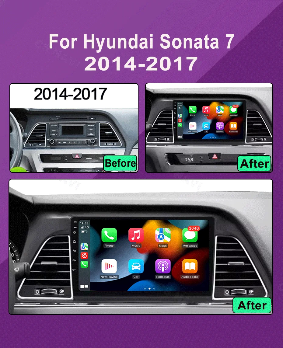 Android 14 For Hyundai Sonata 7 LF 2014 - 2017 All In One Car Intelligent System Carplay GPS Navigation 5G WIFI DSP Carplay Auto