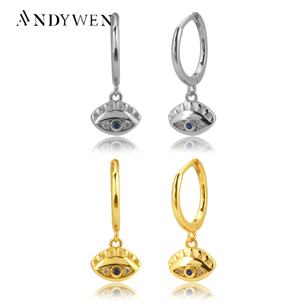 ANDYWEN 925 Sterling Silver New Lucky Eye Drop Earring Dangle Charm Circle Round Piercing Ohrringe 2020 Fine Luxury Jewelry