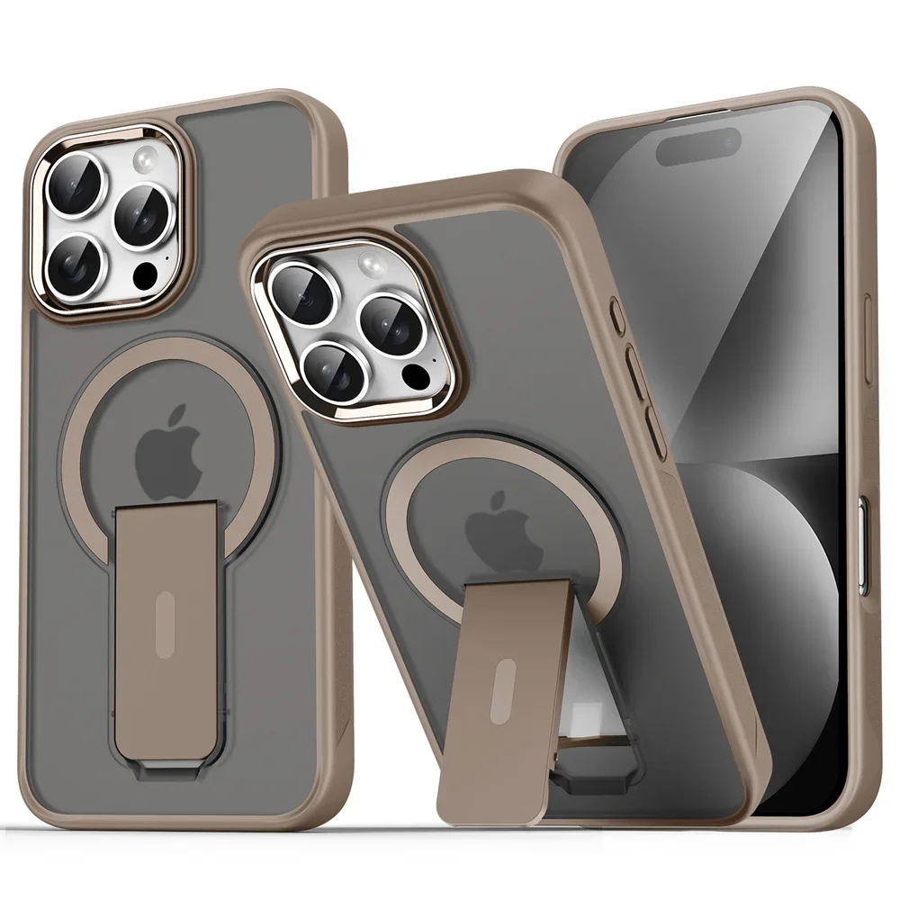الفاخرة ل Magsafe للطي حامل المغناطيسي جراب هاتف آيفون 17 16 15 14 13 12 برو ماكس زائد ماتي شفافة الغطاء الخلفي قبعات