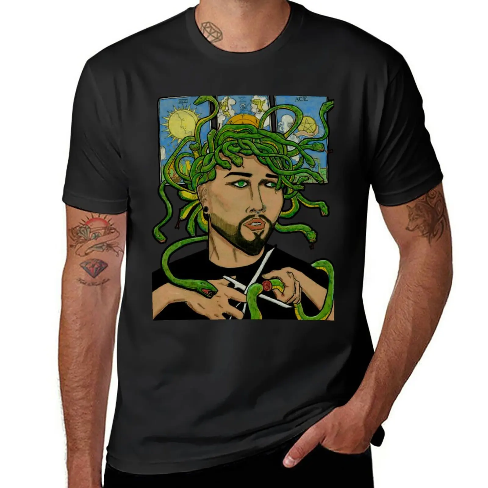 Tater Medusa, hairdresser and Tarot card reader T-Shirt graphics blanks vintage mens workout shirts