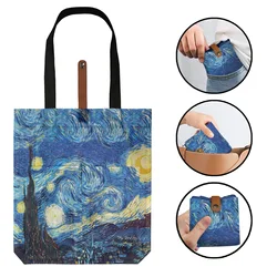 Sacolas reutilizáveis para mercearia, poliéster, pintura a óleo, impressão de Van Gogh, sacos de ombro, saco de armazenamento doméstico, personalizado