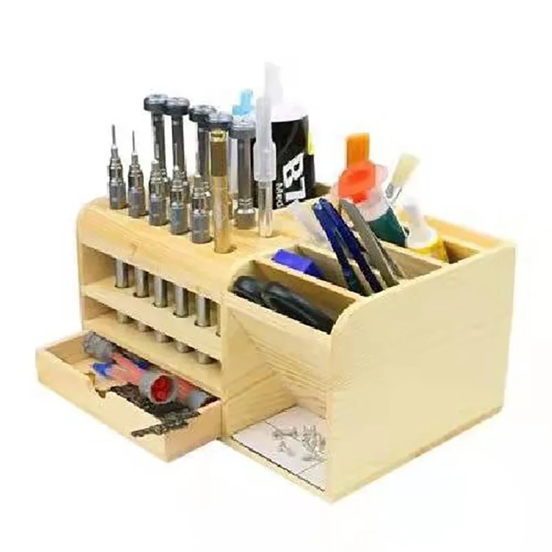 Mobile phone repair screwdriver tweezers bracket parts storage tool parts box creative wooden frame storage rack baffle