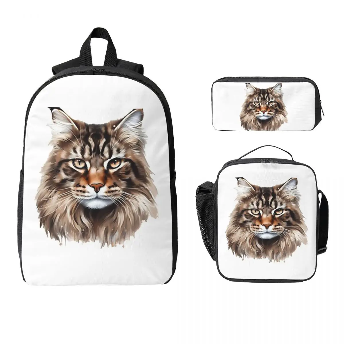 

Maine Coon Cat Backpack Boys Girls BookBag School Bag Computer Shoulder Bags 3ps Insulated Lunch Bag Pencil Case