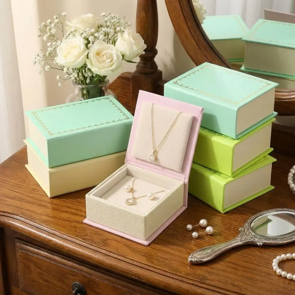Magnetic Flip Cover Jewelry Storage Case with Sponge Square Portable Travel Jewelry Box Dopamine Earrings Ring Necklace Holder