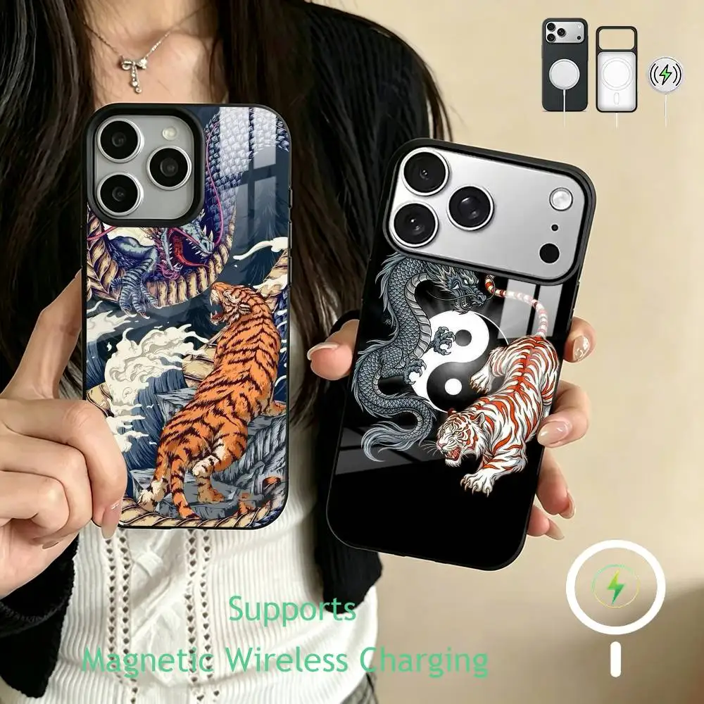 

Japanese Dragon-Tiger Phone Case For iPhone17,16,15,14,13,12,11 Plus,Pro Supports Magnetic Wireless Charging