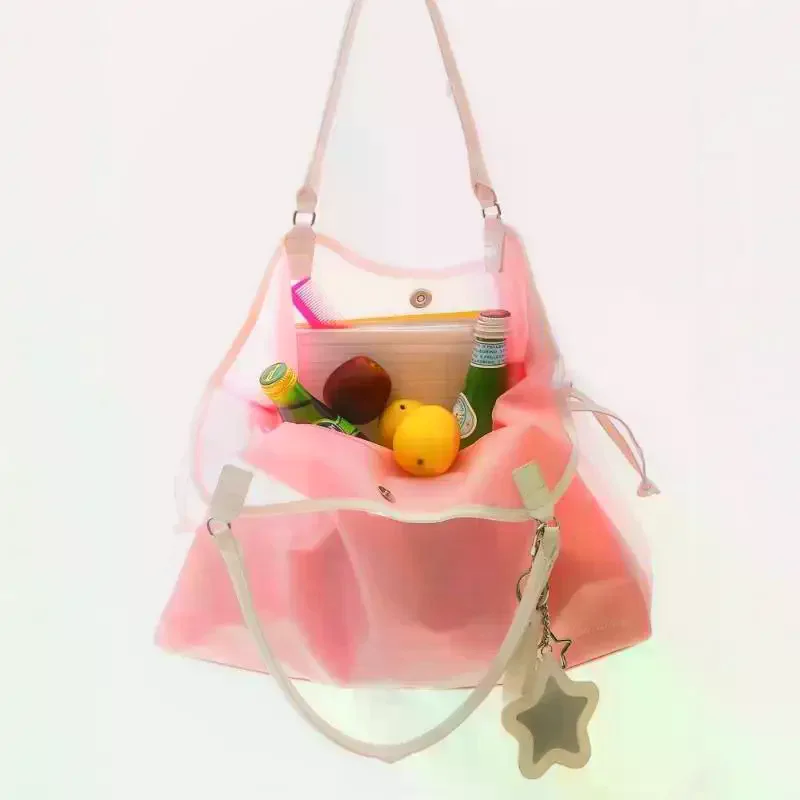 /HTF/Color Transparent Waterproof Pvc Handbag Fashion Large Capacity Jelly Bag Portable Shoulder Bag Trendy Storage Bags Candy
