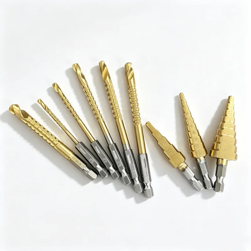 9-teiliges Titan-beschichtetes Stufenbohrer- und Sägebohrer-Set, Sechskantschaft Multifunktionale Lochöffnungsbohrer für Holz, Metall, Kunststoff – Detail 3