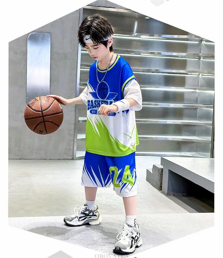 Schüler-Sportbekleidungsset für den Sommer Kinder-Sporttrikot Jungen-Team-Basketballanzüge Kinderkleidungsset Uniform 2-teiliger Trainingsanzug – Detail 5