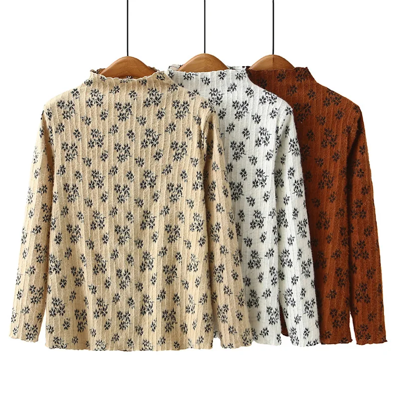 Plus size bloco de cores jacquard meia alta pescoço topo feminino casual chique primavera outono nova chegada design exclusivo