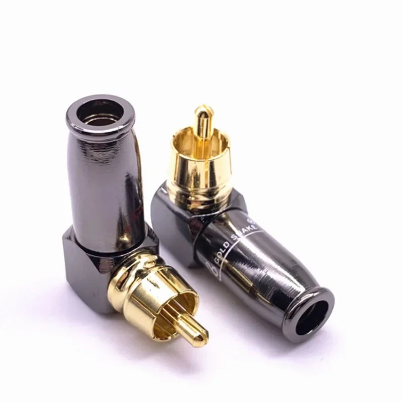 2pcs 90 Degree Snake King RCA L-shaped Gun Black Gold Plated Right Angle RCA Male Plug Audio Video Connector Soldering