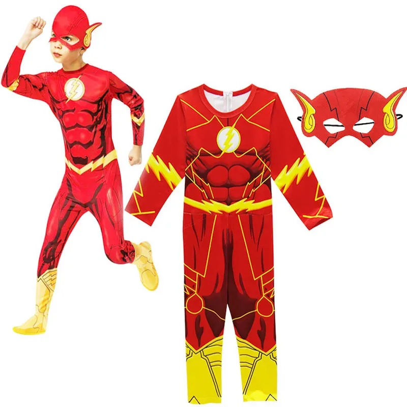 

2025 New Cosplay Carnival Kids Halloween Cosplay Costume Boy Muscle Hero Role Play Clothing Children Jumpsuit Flash Boy Birthday