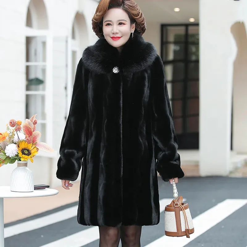 

New Middle-Aged Women's Imitation Fur Coat Thickened Warm Winter Padded Jacket Female Casual Long Snow Sable Parker Overcoat 5XL