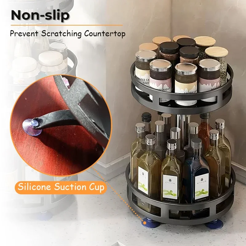 Multi-Layer Rotating Corner Storage Rack for Kitchen, Countertop Use, Carbon Steel, 360° Rotation, Spice Bottles Holders