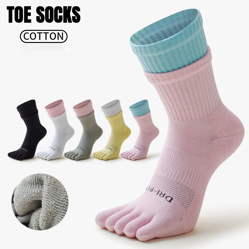 5 Pairs Women Sports Five Finger Socks 100% Cotton Breathable Moisture-Wicking Outdoors Running Socks Indoor Yoga Socks