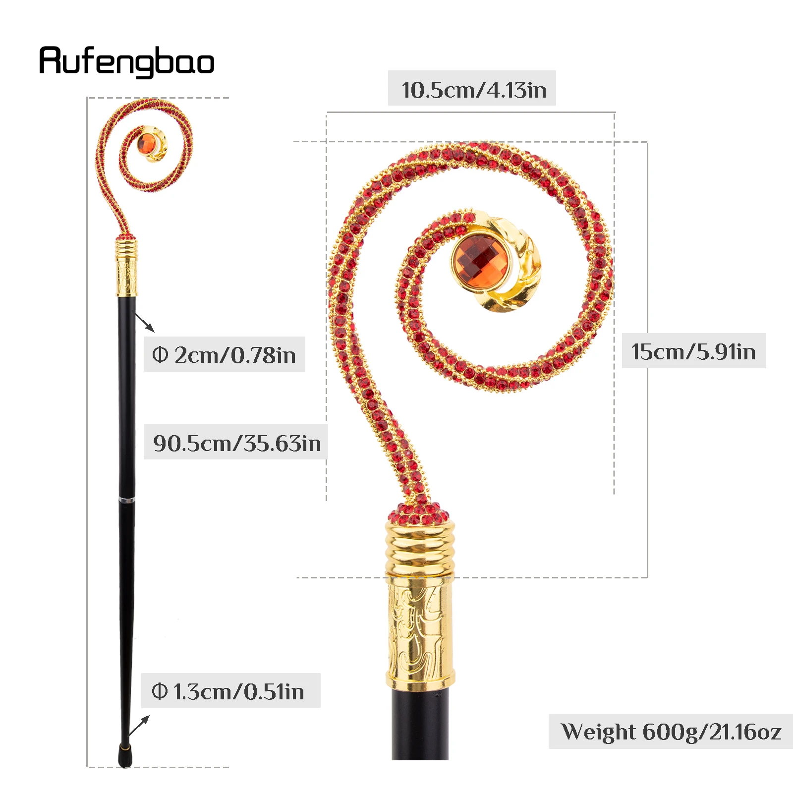 Golden Red Hanger Red Diamond Fashion Stick Stage Cane Decorative Stick Cane Cosplay And Parties, For Cosplay & Party
