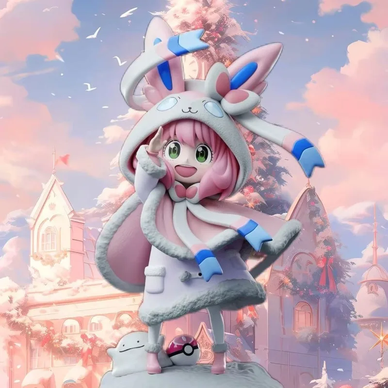 18 سنتيمتر PokéMon Eevee × الأسرة أنيا مزور كما Sylveon أنيا تأثيري الجنية Eevee أنيمي ألعاب شخصيات الحركة الهدايا