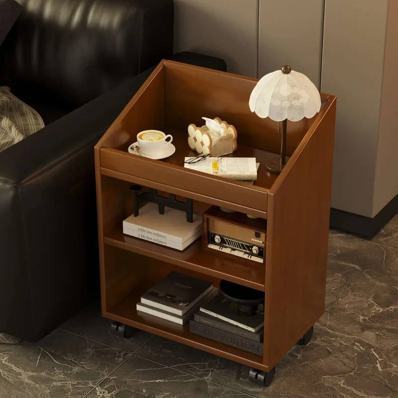 

Movable Mid Century Cart Premium Sofa Side Table Retro Bedside Storage Shelf Office Desk Cabinet Rolling Cart Storage Cart