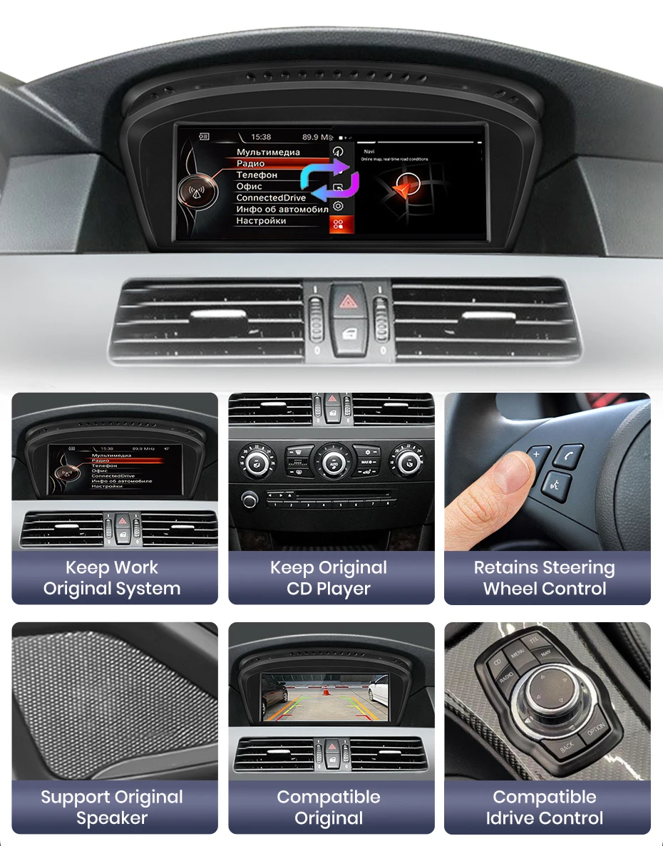 Junsun Carplay für Apple Autoradio Multimedia für BMW 5er E60 E61 E63 E64 für BMW 3er E90 E91 E92 E93 Android Auto – Detail 14