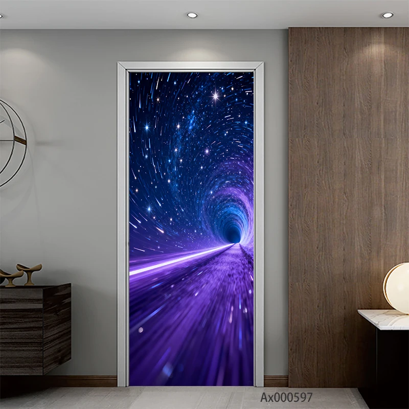 

Starry Galaxy Landscape Door Sticker - Futuristic Night Sky Pattern Self-Adhesive Vinyl Decor Home Living Room Door Art Decals
