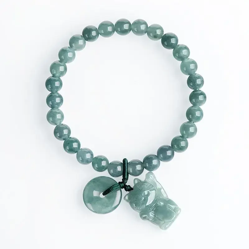

Natural A Goods Jadeite Blue Water Fortune Cat Peace Buckle Bracelet Hand Woven Rope Men's and Women's Luxury Fashion Jewelry