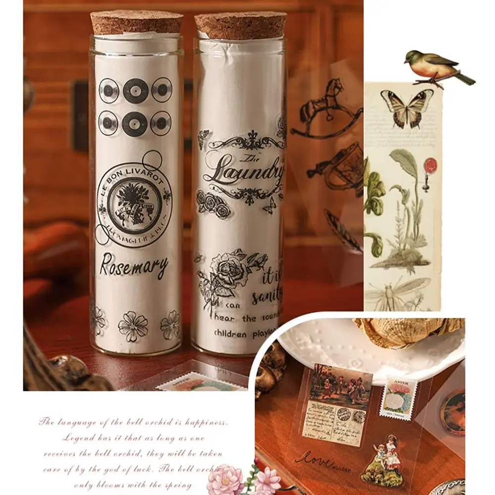 PET Vintage Gift Box Stickers Cartoon Stationery DIY Handbook Stickers Material Scrapbooking Cartoon Decorative Stickers