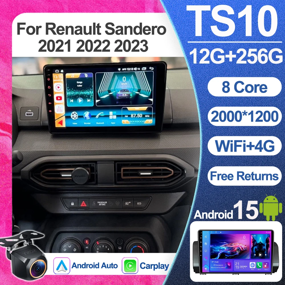 Android Auto For Renault Sandero 2021 2022 2023 Wireless Multimedia Player Hd Touch Screen Fm Aux Input Bluetooth 2k Qled Wifi