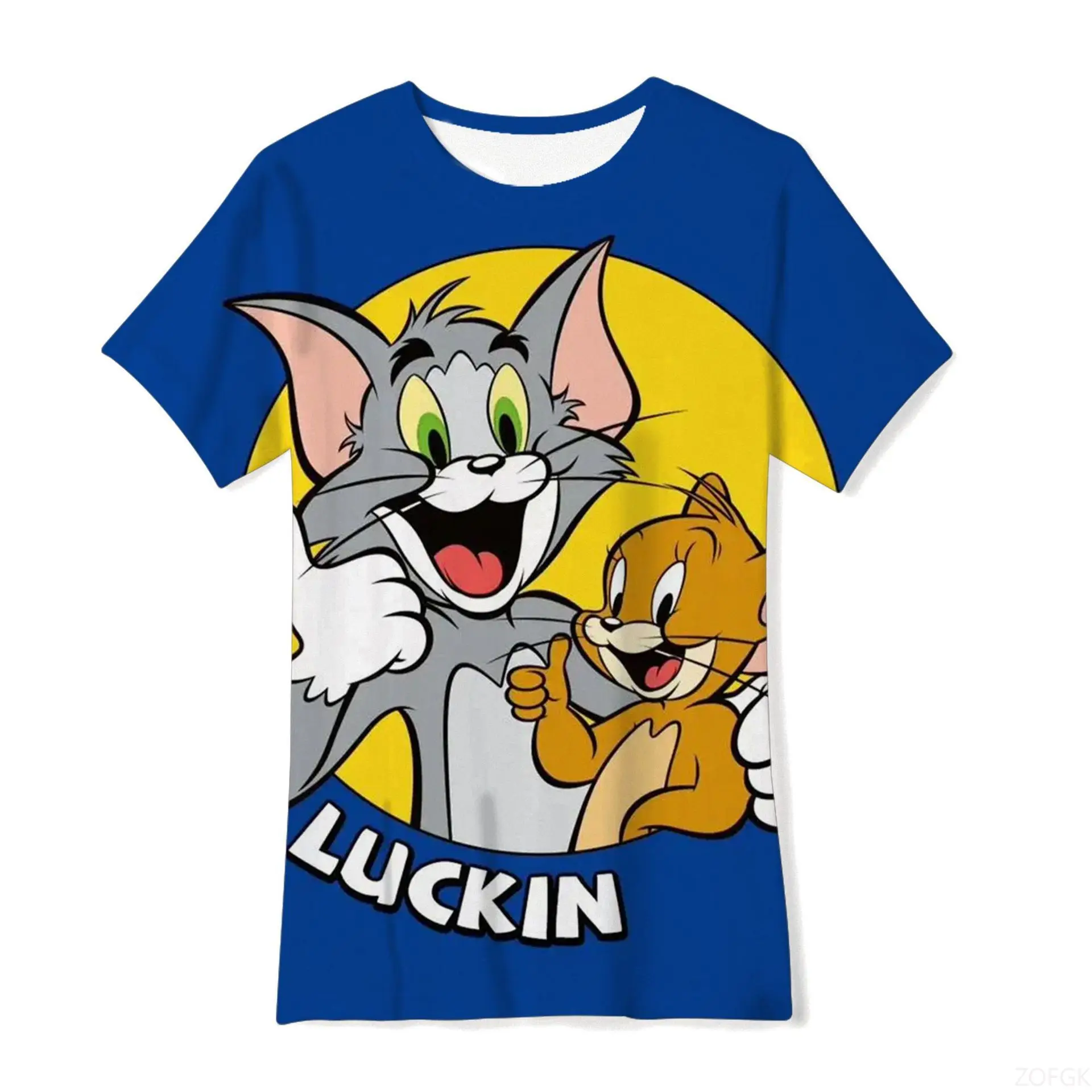 صيف جديد فضفاض أنيمي الكرتون القط والفأر 3D الطباعة الرقمية المألوف ومريحة جولة الرقبة قصيرة الأكمام تي شيرت #1