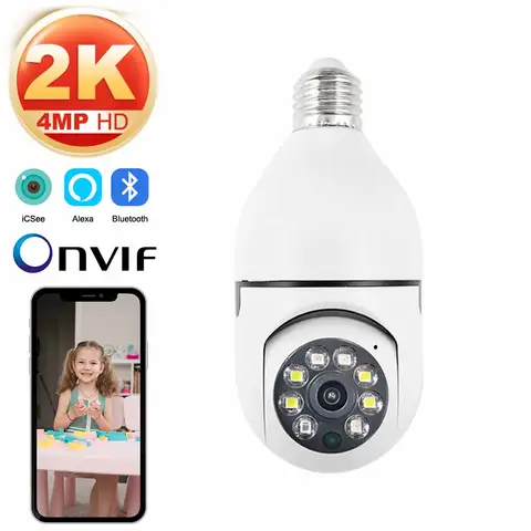 4MP E27 전구 IP WiFi 카메라 실내 비디오 감시 카메라 보안 보호 베이비 모니터 풀 컬러 야간 투시경 ICSEE