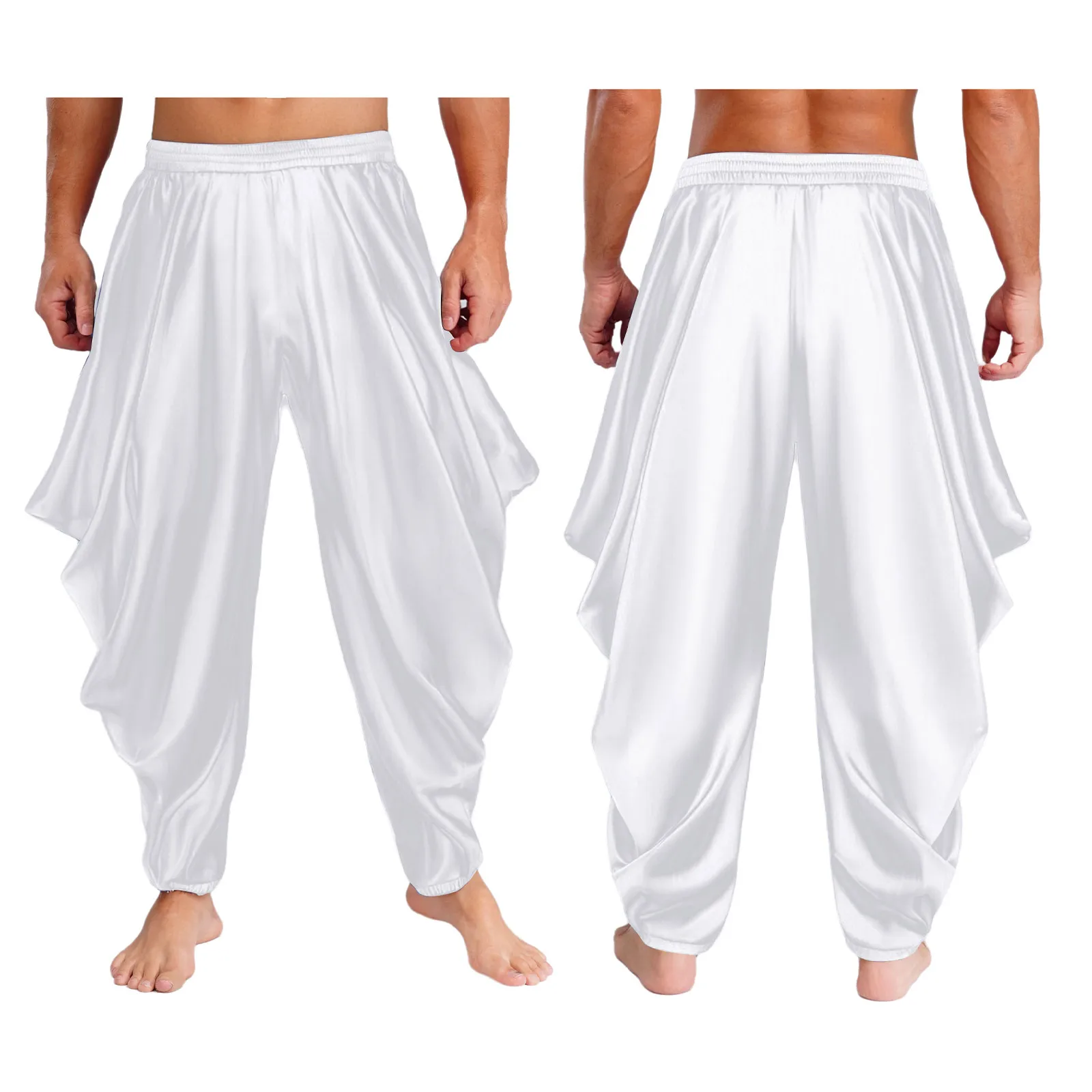

Men's Renaissance Arabic Dubai Prince Harem Pants Stylish Satiny Loose Trousers Ancient Arabic Kings Stage Performance Pants