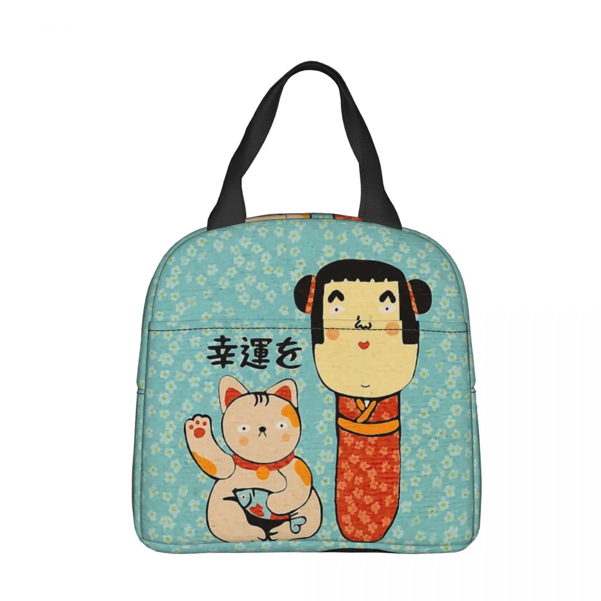 

Смешные Изолированные сумки для ланча Kokeshi Манеки Неко на удачу, большая многоразовая Термосумка, сумка-тоут для ланча, школьная стандартная