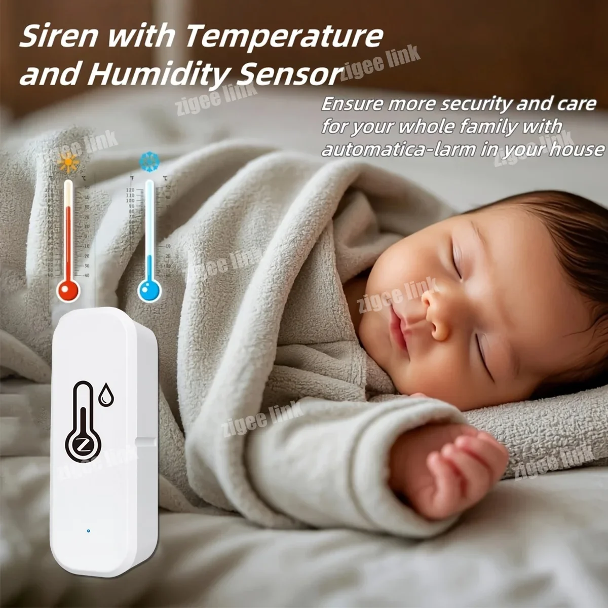 Smart Zigbee WiFi Temperature Humidity Sensor Wireless Environment Detector, Real‑time Alert Push Notification For Indoor Use