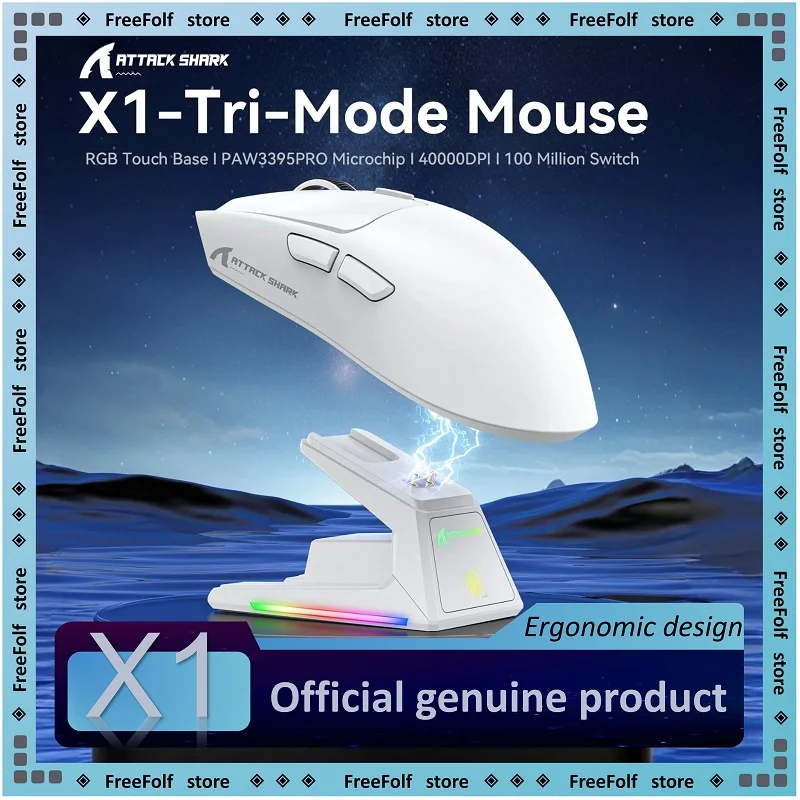 

ATTACK SHARK X1 Ultralight Wireless Gaming Mouse Magnetic RGB Charging Dock, PAW3395 Pro (40K DPI), for PC/Mac