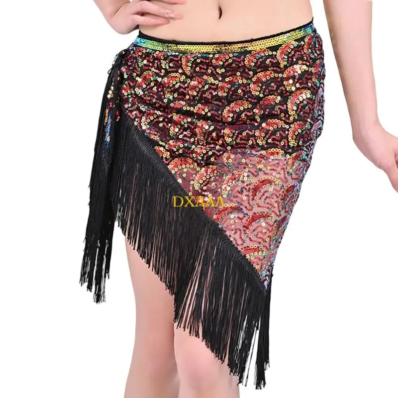 DXAA 조정 가능한 드리 워진 삼각형 스카프 댄스 의상 및 연극 쇼를위한 빛나는 허리 액세서리