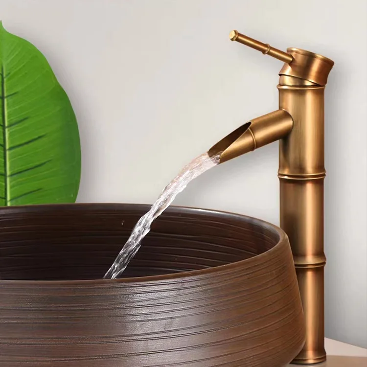 

All copper antique European style faucet, retro cold and hot basin faucet, bamboo joint faucet