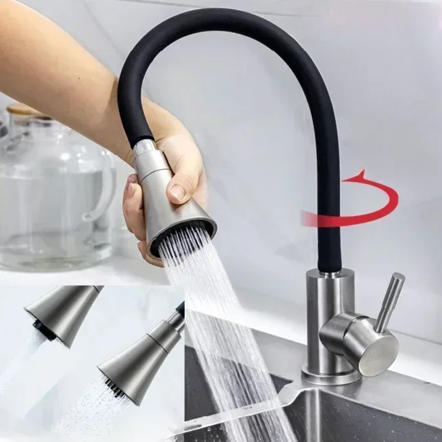 Modern Stainless Steel Kitchen Faucet Single Cold Only Mixer Tap 2 Modes Nozzle Universal Rotation Spillproof Sink Crane Home