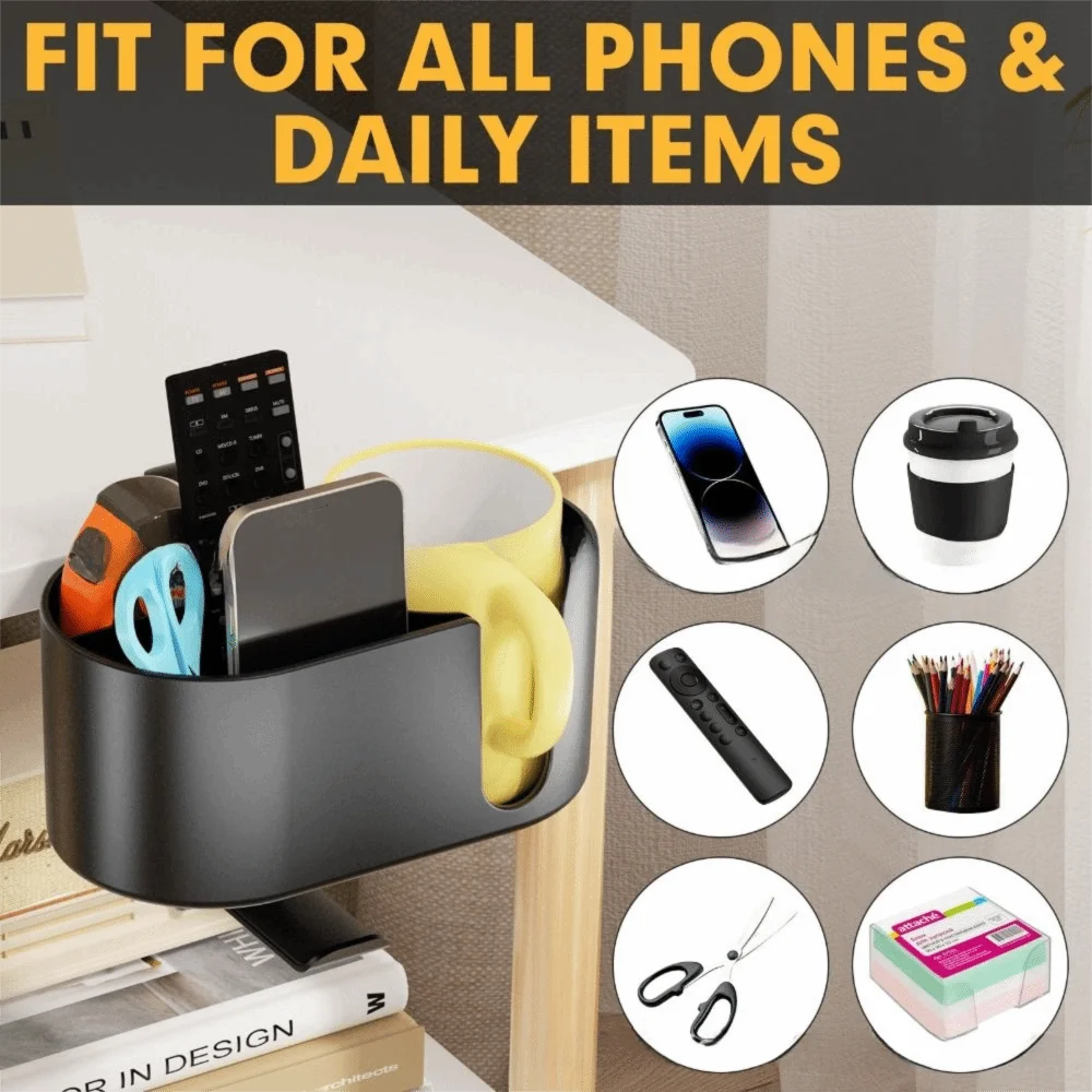 Aluminum Alloy Desk Cup Holder ABS Plastic Clamp Design 2 in 1 Desk Storage White Multi-Functional Clip-on Cup Holder Organizer