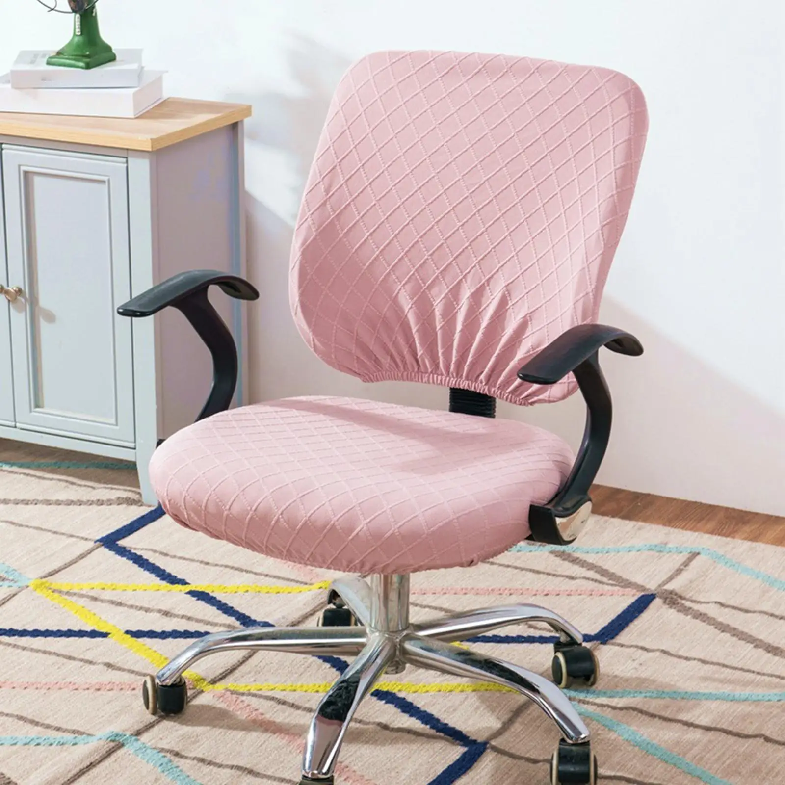 Universal Stretch Chair Seat Cover 2 Piece Set Jacquard Polyester Slipcover for Rotating Office Desk Chairs Removable