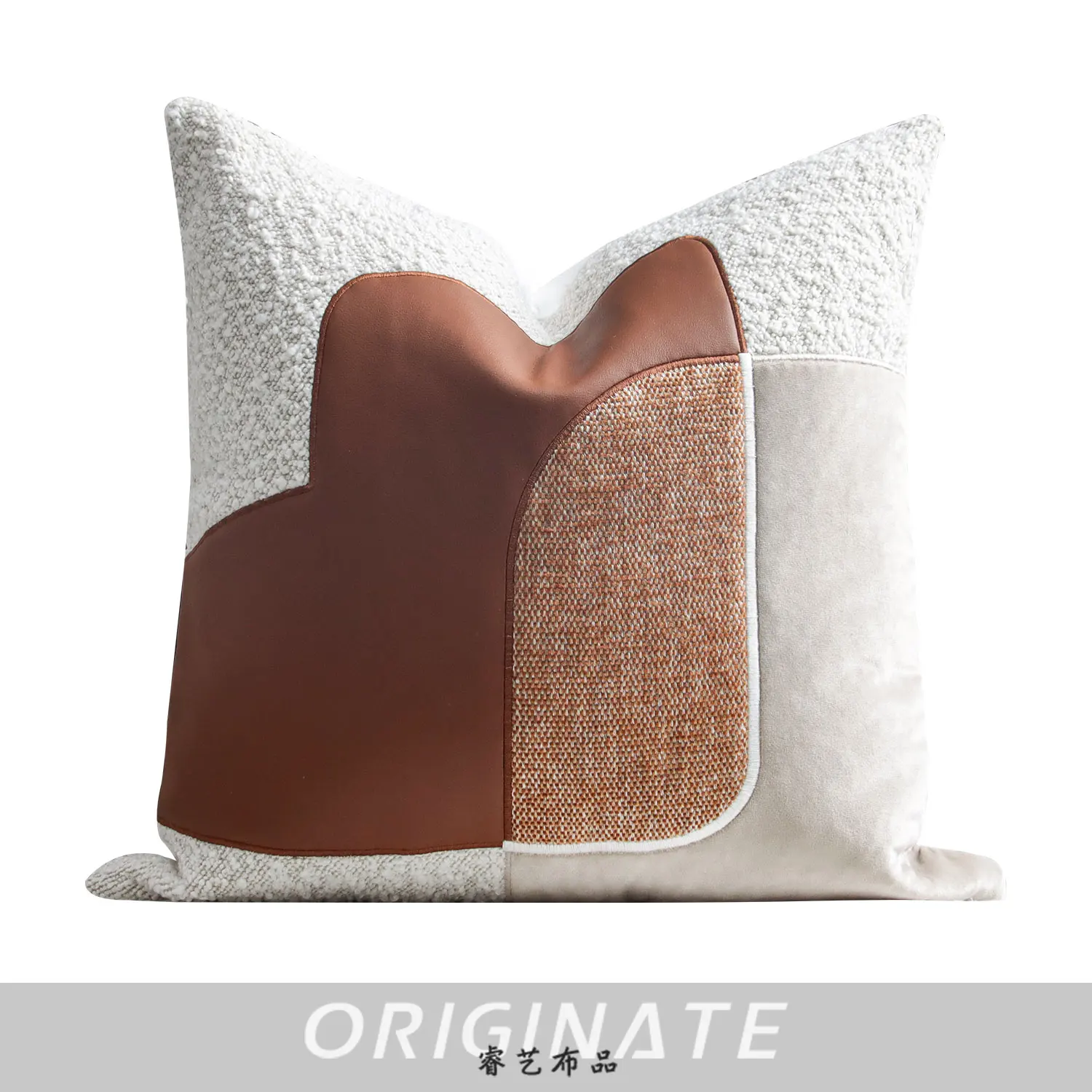 

Подушка для дивана в гостиную из кожи и ткани в современном китайском стиле, для вилл и отелей класса люкс