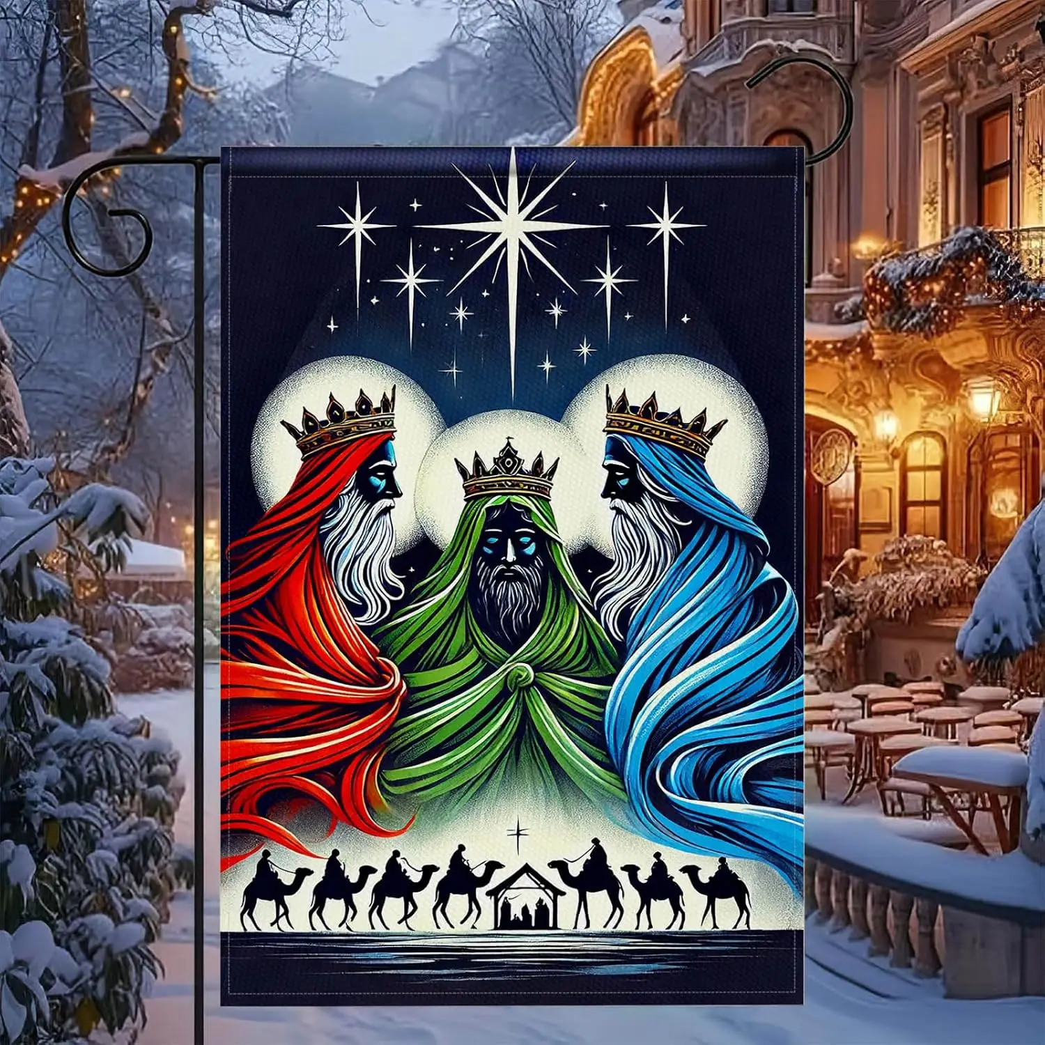 BlissYard Epiphany Three Kings Garden Flag 12x18 Inch Outdoor Banner Yard Flag Nativity Bethlehem Star Christian Religious D jjp