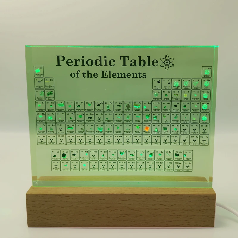 Tabela Periódica de Elementos Químicos para Decoração, Base de luz de madeira, Tabela periódica para decoração de casa, Presente sem elementos reais, Exibição acrílica