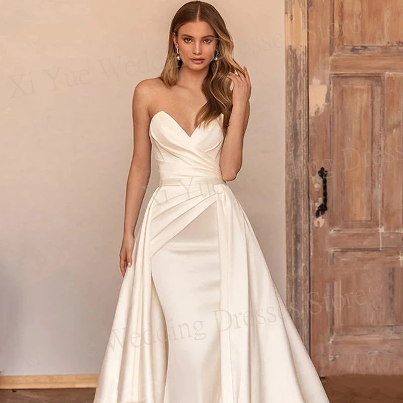 Elegante Fleck Meerjungfrau sexy Brautkleider neue träger lose ärmellose Brautkleider mit abnehmbaren Zug Vestidos de Novias