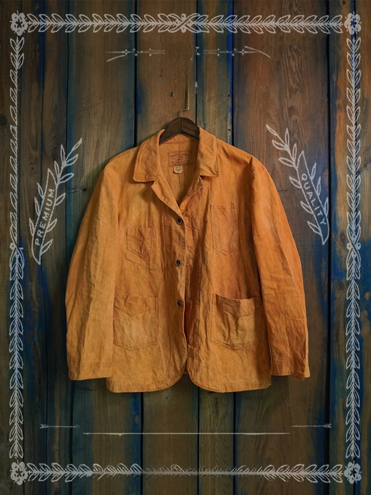 Handmade Pure Cotton Workwear Jacket Plant Dye Red Clay Color Outerwear Breathable Standard Fit Long Sleeve Button Closure