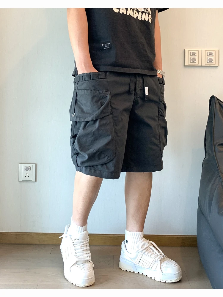 

Мужские повседневные рабочие шорты в американском стиле, свободного кроя, с большими карманами, длиной до колена, модные, с завязками, из смесового хлопка