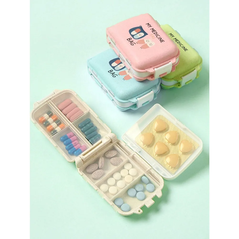 

1pc Portable Mini Pill Box With "My Medicine Bag" And Pill Pattern,Travel Medicine Dispenser, Foldable Three-Layer Eight-Compartment Large Capacity Pillbox, Travel Mini Pill Case, Waterproof Moisture-Proof Pill Storage Container,Must - Have Medical Access