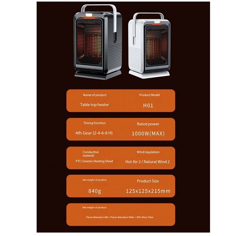 B-T 1000 واط سخان سطح المكتب للمنزل مكتب سخان مروحة محمول دون تشغيل المحرك اليد و جهاز تدفئة القدمين الأسود الولايات المتحدة التوصيل دورا #4