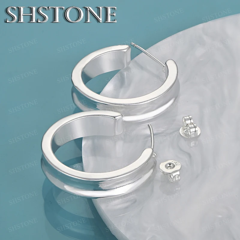 

Original 925 Sterling Silver Smooth Circular Stud Earrings For Women Men Fashion Jewelry Accessories Wedding Birthday Party Gift