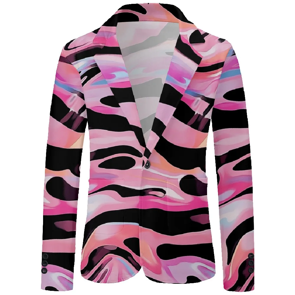 Mens Blazer Pink Black Stripes Galaxy Printed One Buttons Casual Coat Business Office Party Jacket Slim Fit Blazers Outfit Men