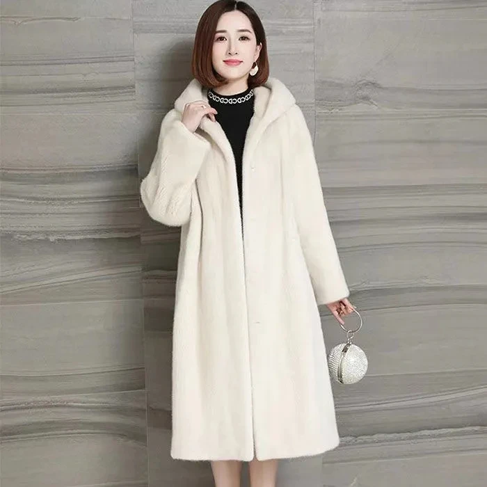 2024 Winter New Warm Thicken Fur Coat Winter Plus Velet Mink Velvet Cotton Coat Female Hooded Woolen Coat Women Loose Fur Coat