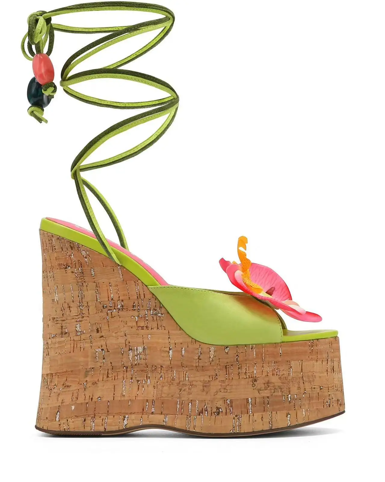 High-heeled 14 cm Thick-heeled Sandals for Women's Wear Thick-soled Wood Grain Waterproof Table Sandals Metal Nail Buckle Shoes