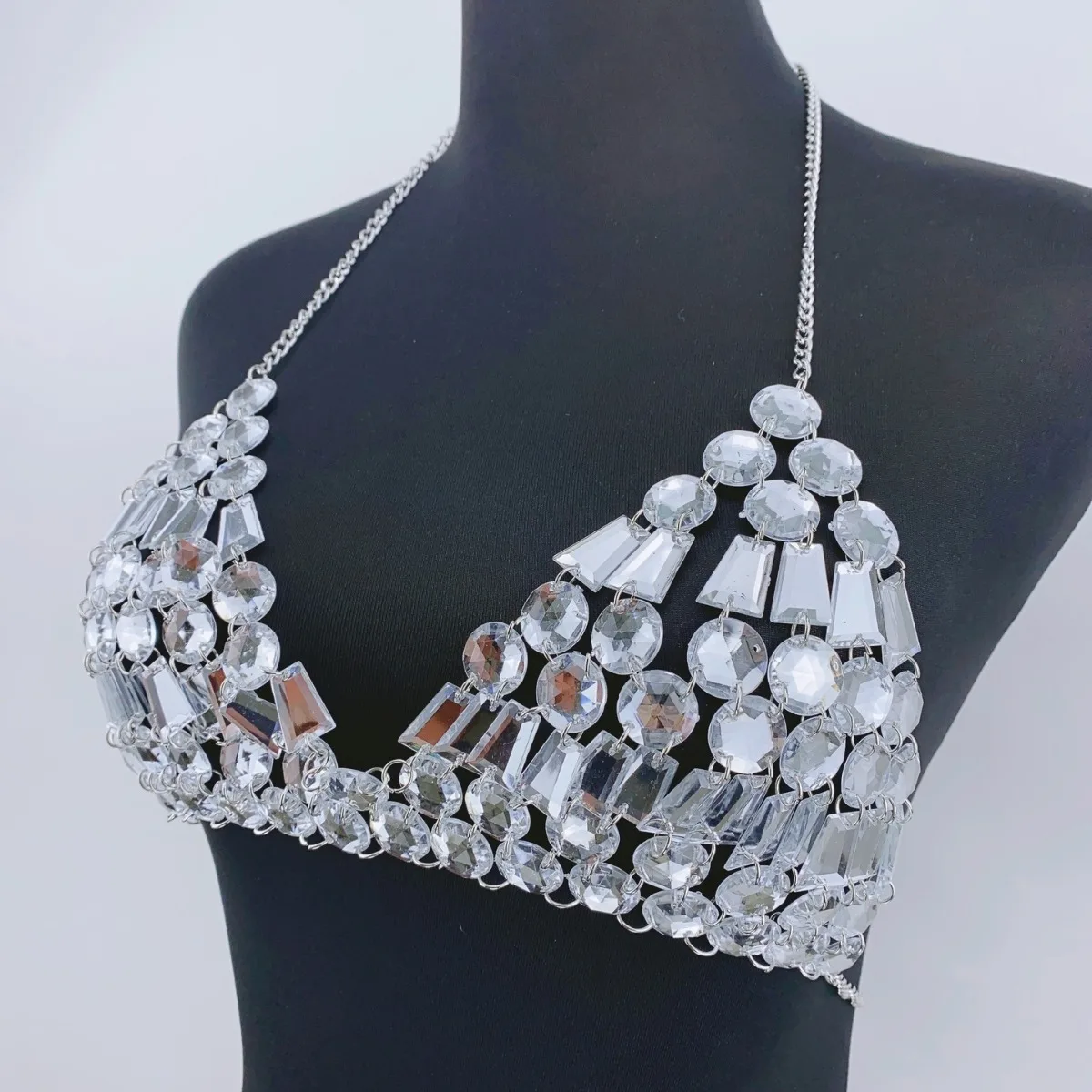 2024irregular Transparent Crystal Beading Bra Chain Women Sexy Backless Buster Camis Bikini Crop Cover Summer Party Body Chain